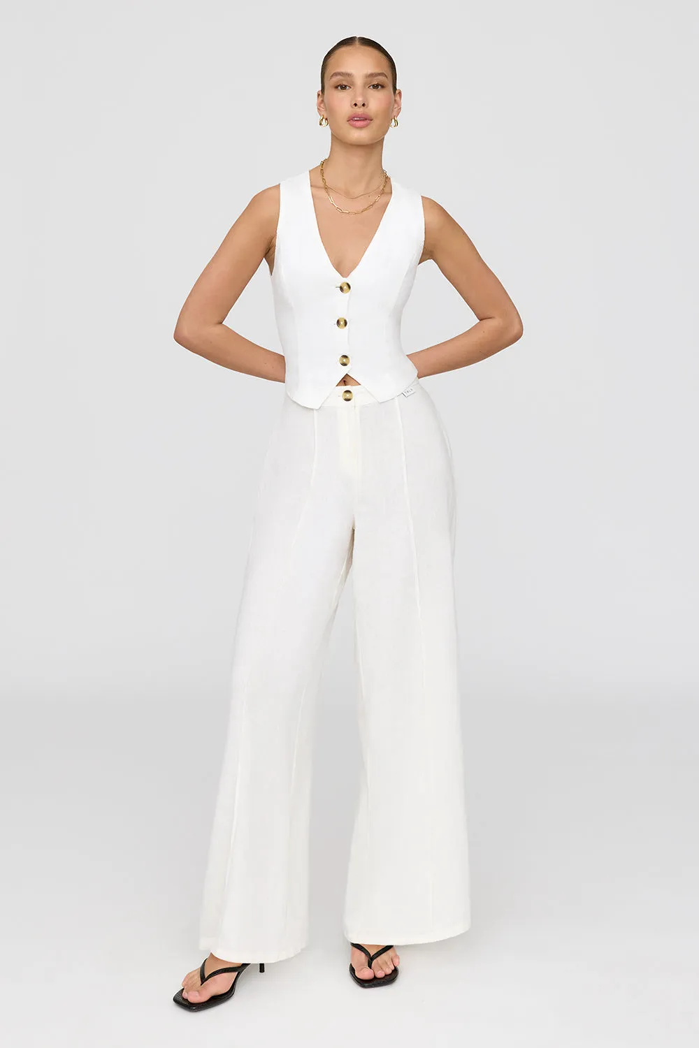 CYPRUS LINEN BLEND TAILORED WAISTCOAT - COCONUT MILK