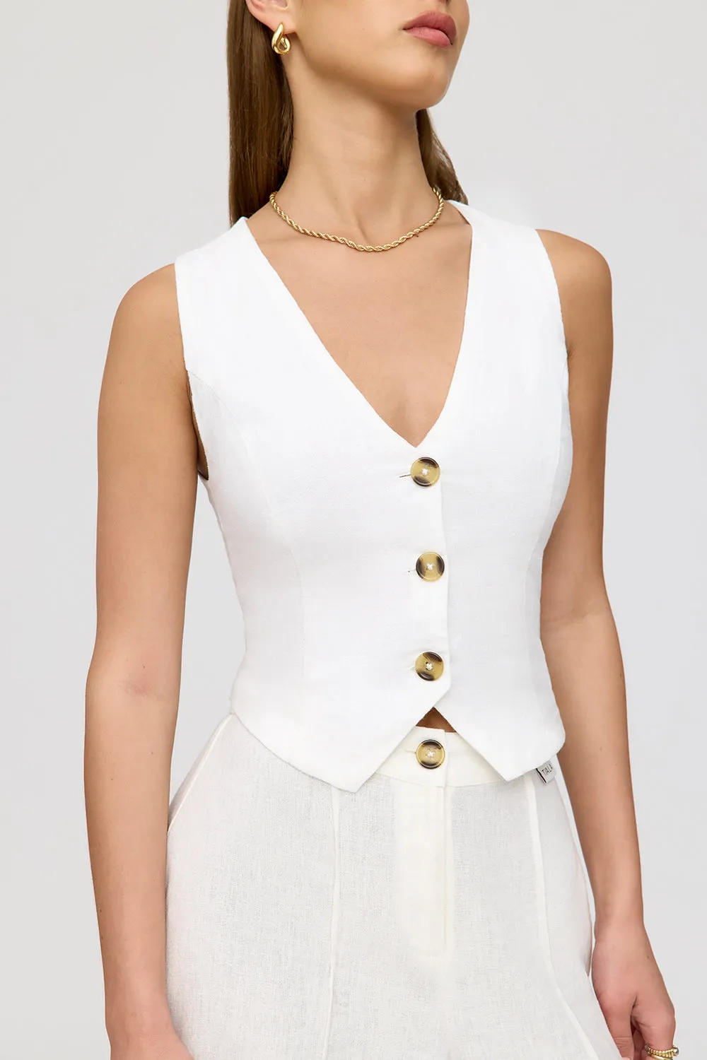 CYPRUS LINEN BLEND TAILORED WAISTCOAT - COCONUT MILK