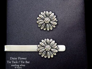 Daisy Flower Tie Tack or Daisy Flower Tie Bar / Tie Clip Sterling Silver