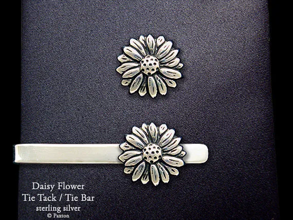 Daisy Flower Tie Tack or Daisy Flower Tie Bar / Tie Clip Sterling Silver