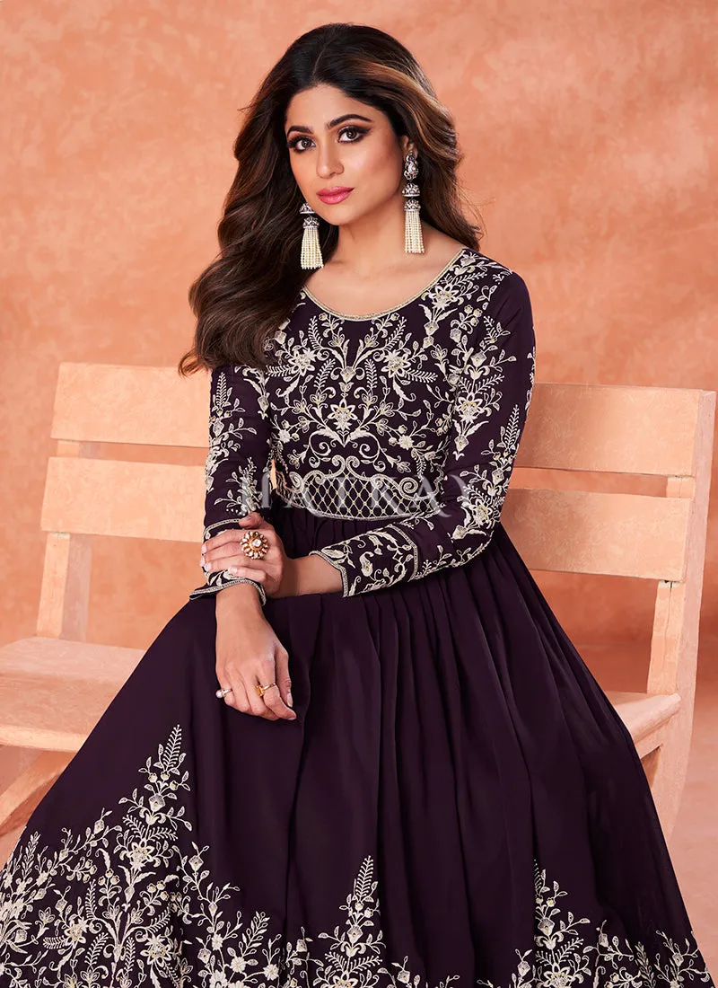 Deep Wine Embroidered Wedding Anarkali Suit