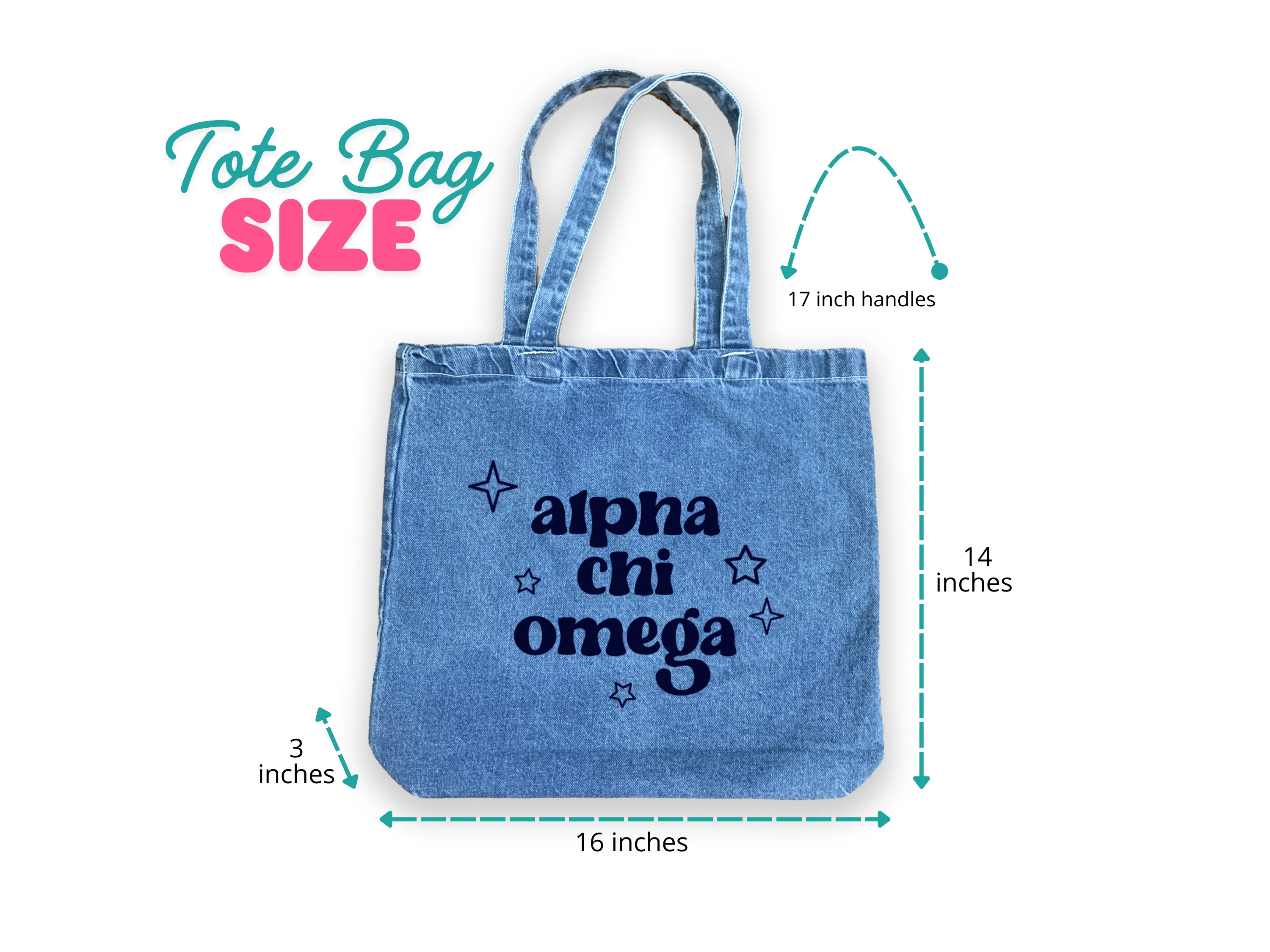 Delta Zeta Denim Tote Bag - Sorority Gift, Big Little Reveal, Bid Day, Greek Life Accessory