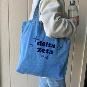 Delta Zeta Denim Tote Bag - Sorority Gift, Big Little Reveal, Bid Day, Greek Life Accessory