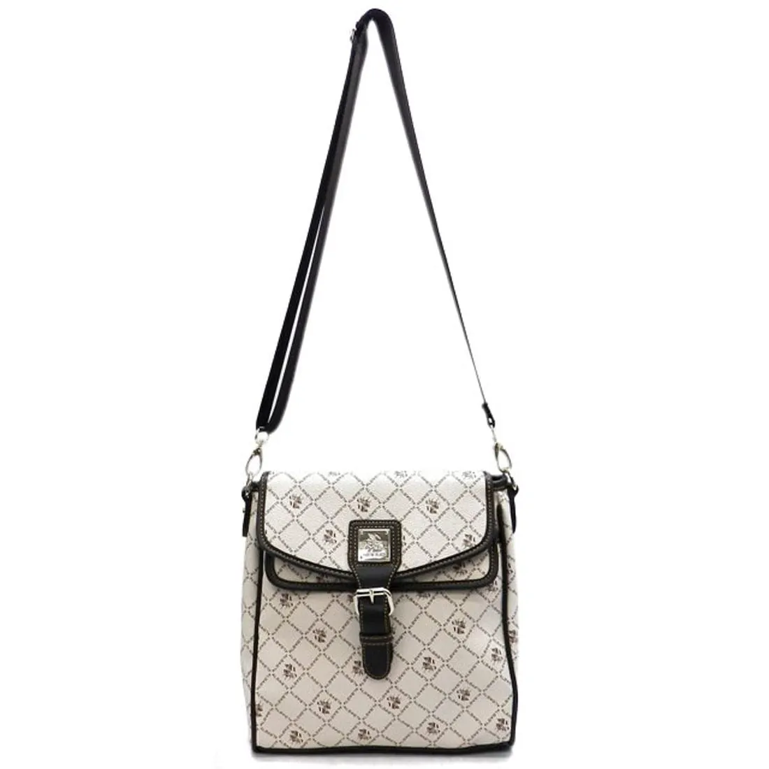 Designer Alba Chunma Signature Cross-body Bag Print Belt Pockets White Brown