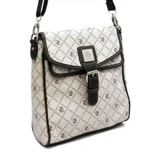 Designer Alba Chunma Signature Cross-body Bag Print Belt Pockets White Brown