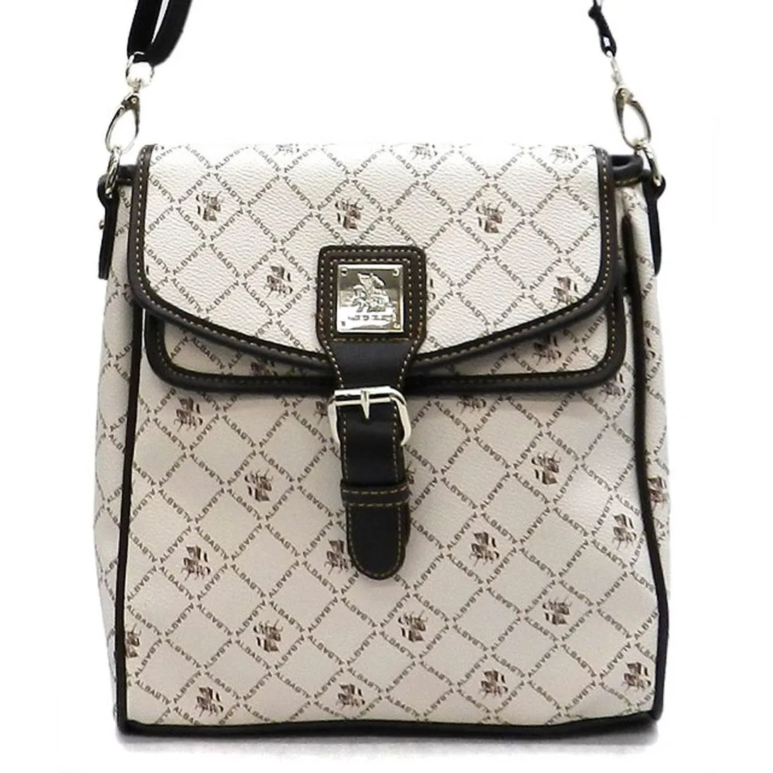 Designer Alba Chunma Signature Cross-body Bag Print Belt Pockets White Brown