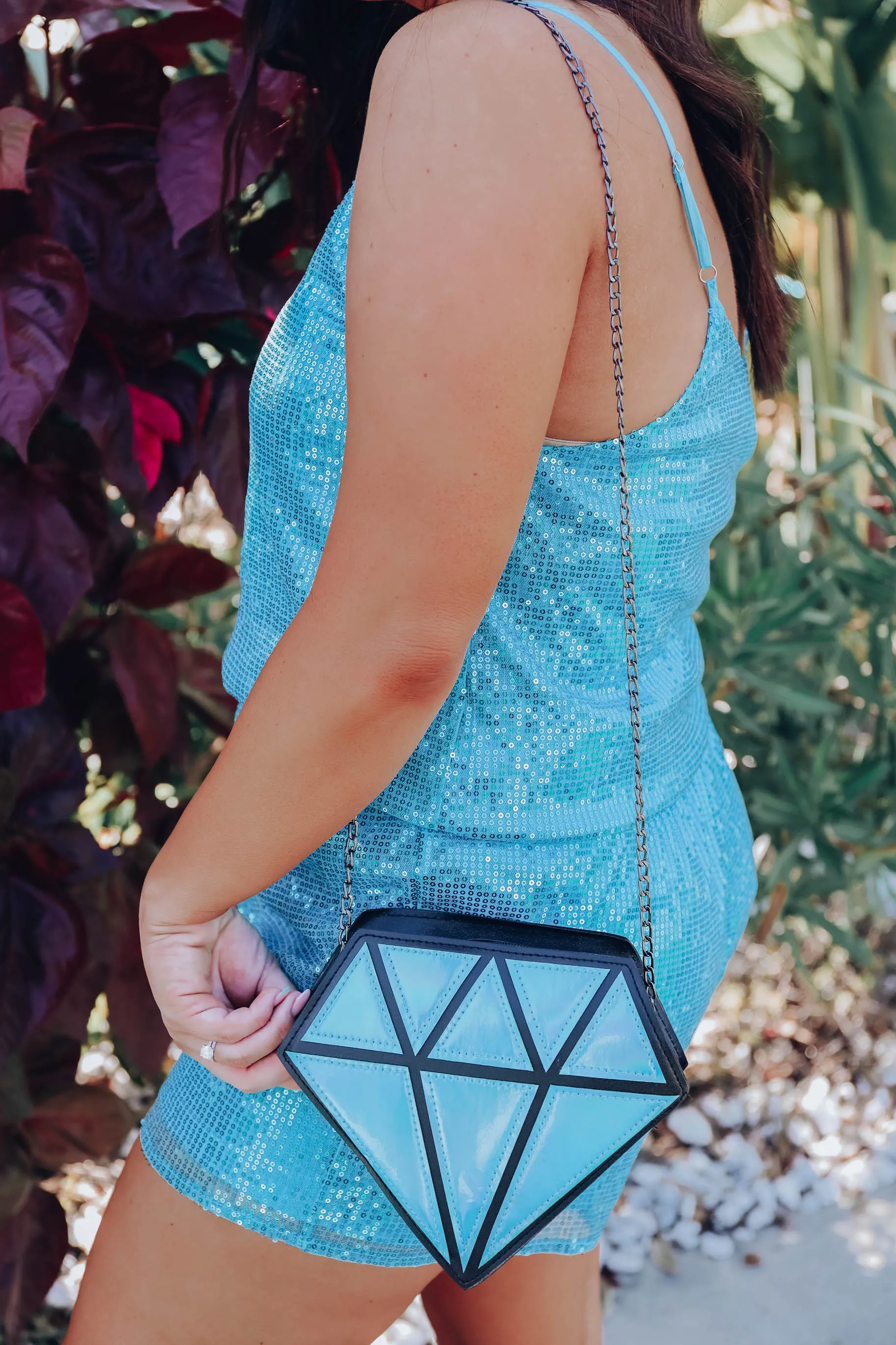 Diamond Girl Crossbody Bag - Aqua & Silver