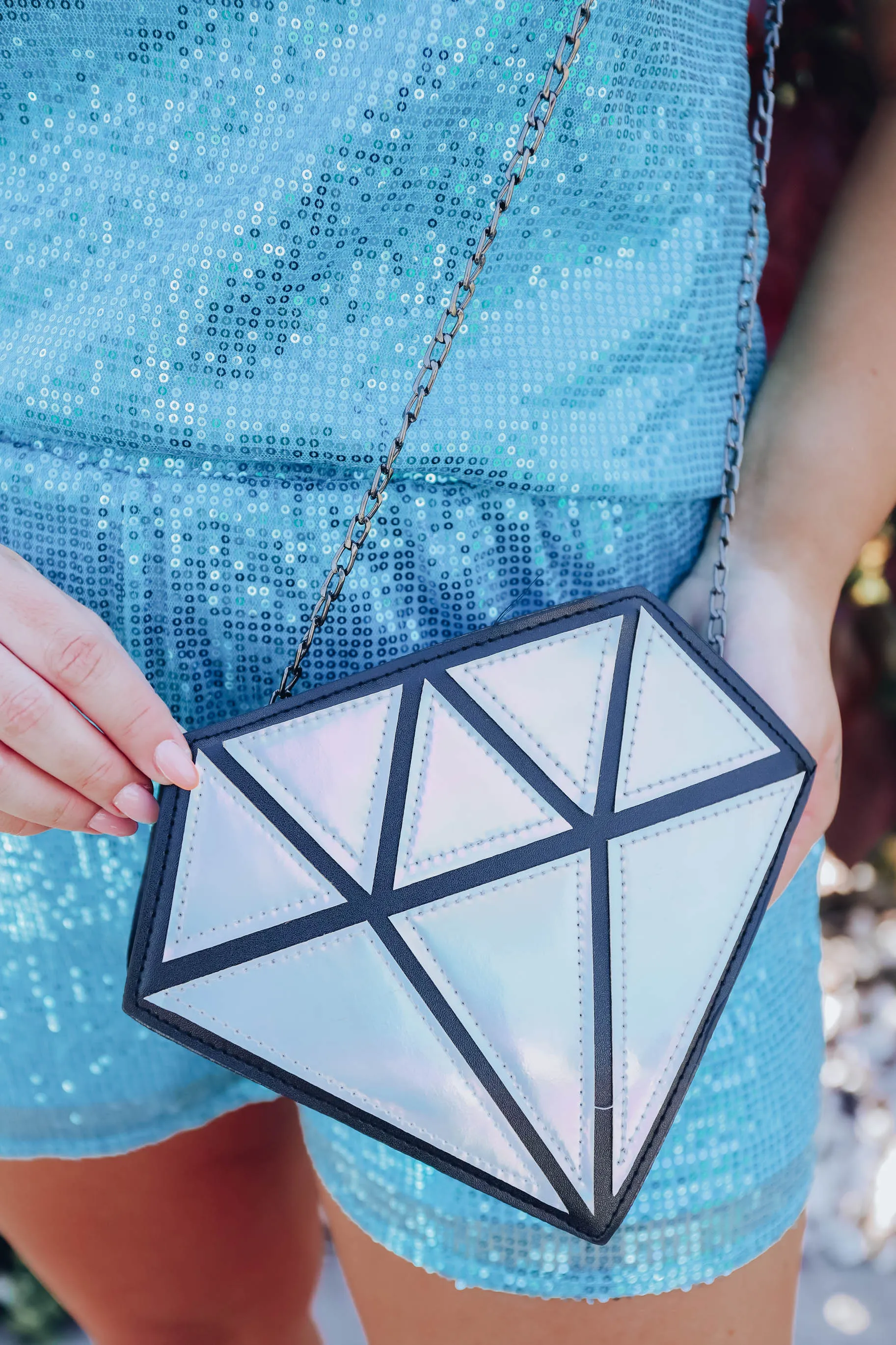 Diamond Girl Crossbody Bag - Aqua & Silver