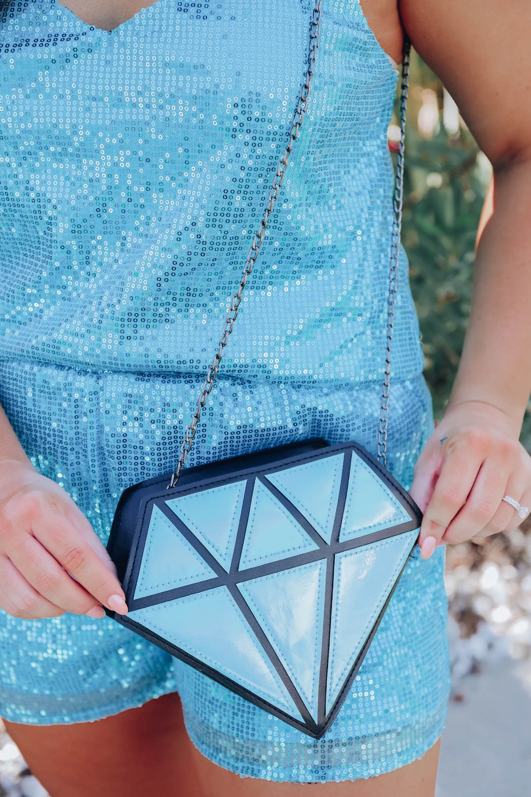 Diamond Girl Crossbody Bag - Aqua & Silver