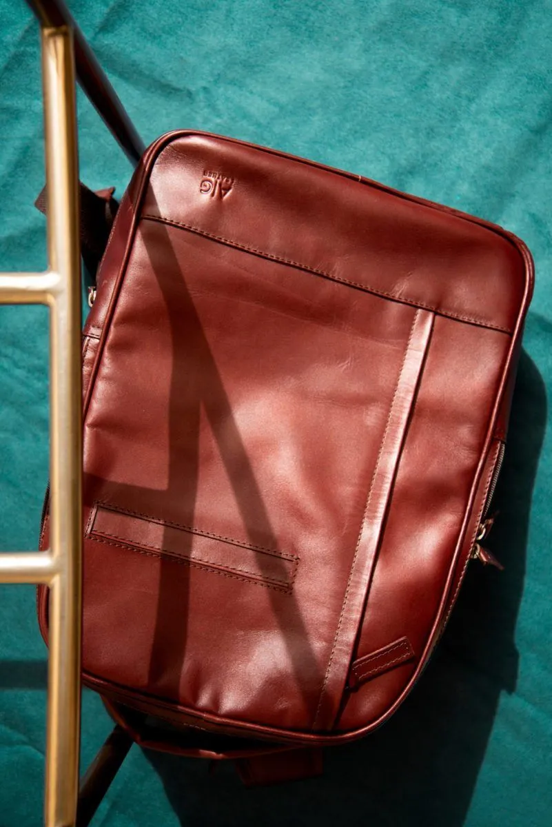 Double compartment backpack  in Dark Wine Leather