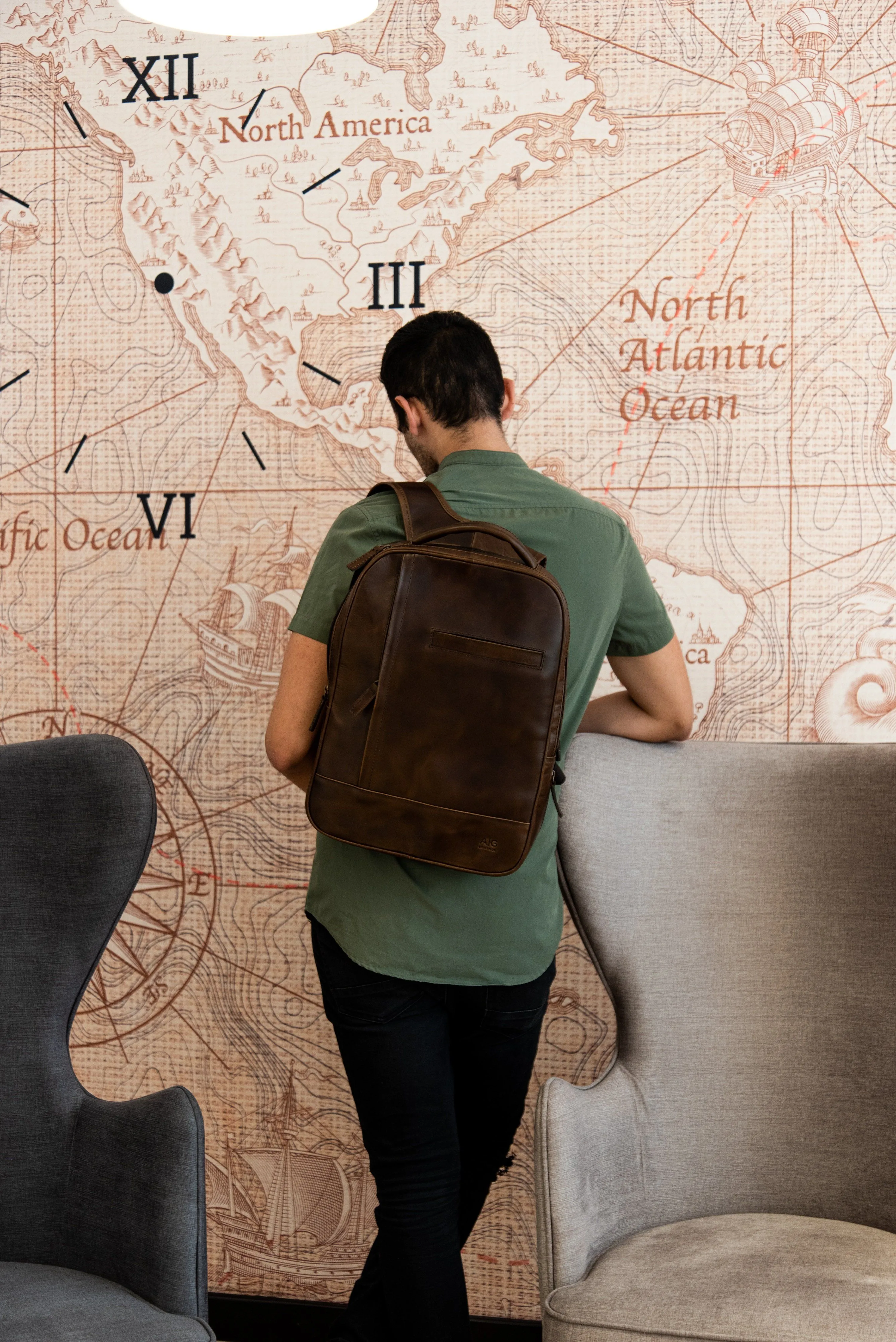 Double compartment backpack  in Dark Wine Leather