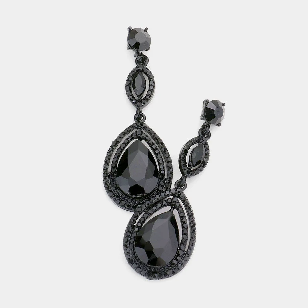 Double Teardrop Jet Black Crystal Earrings | 277177