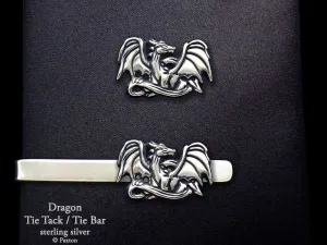Dragon Tie Tack or Dragon Tie Bar / Tie Clip Sterling Silver