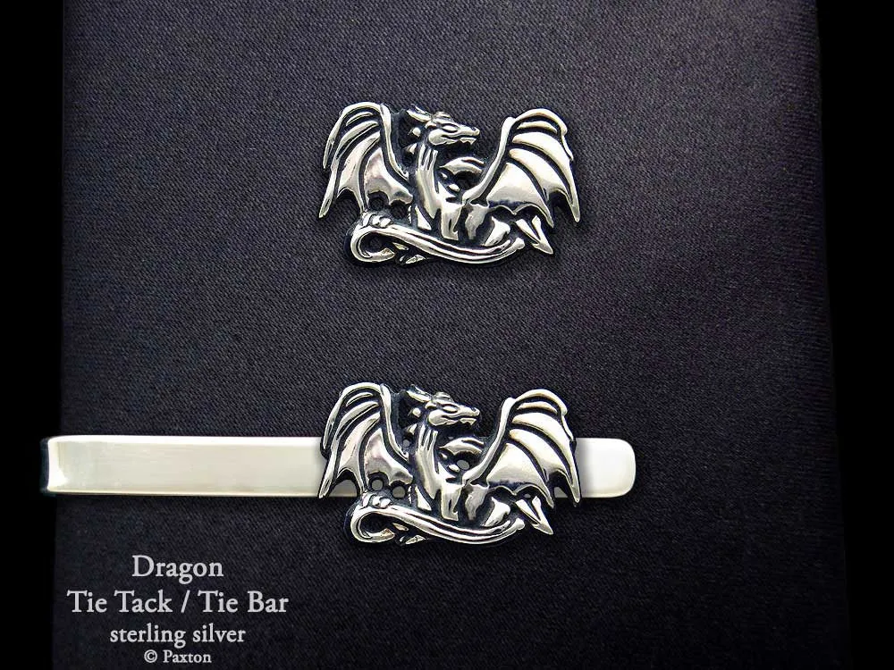 Dragon Tie Tack or Dragon Tie Bar / Tie Clip Sterling Silver