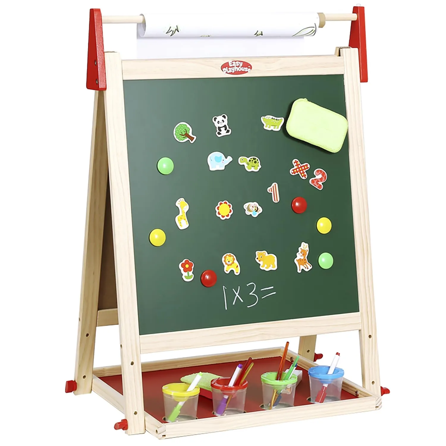 Easy Playhouse Easel for Kids Wooden Whiteboard & Chalkboard Easel