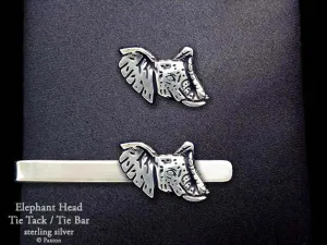Elephnat Head Tie Tack or Elephant Head Tie Bar / Tie Clip Sterling Silver