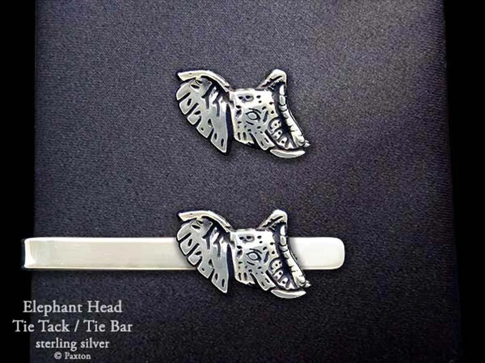 Elephnat Head Tie Tack or Elephant Head Tie Bar / Tie Clip Sterling Silver
