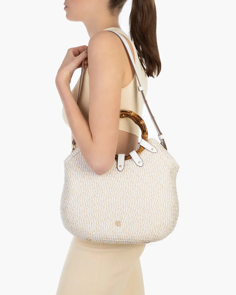 Eric Javits My Way Straw Bag in White Mix