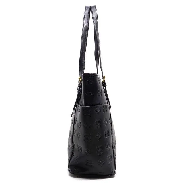 ES black signature satchel pockets woman handbag satchel bag purse  tote embosse