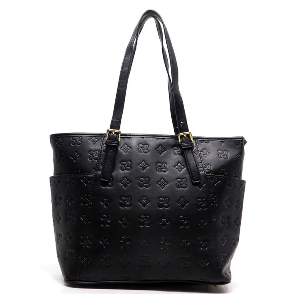 ES black signature satchel pockets woman handbag satchel bag purse  tote embosse
