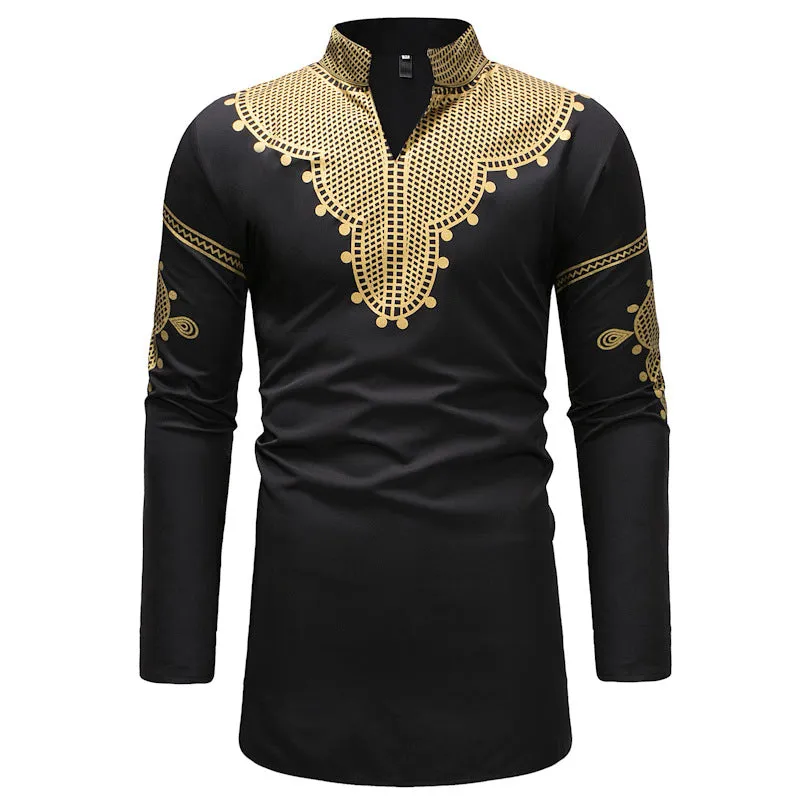 ETHNIC PRINT LS V-NECK SHIRT