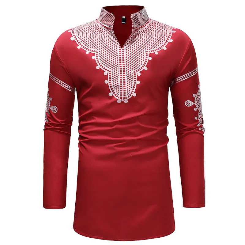 ETHNIC PRINT LS V-NECK SHIRT