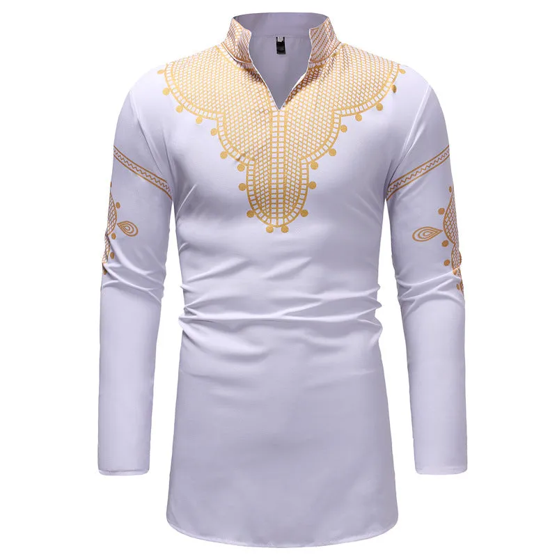 ETHNIC PRINT LS V-NECK SHIRT
