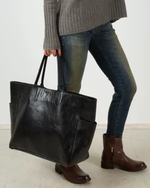 extra large pocket tote - black vintage