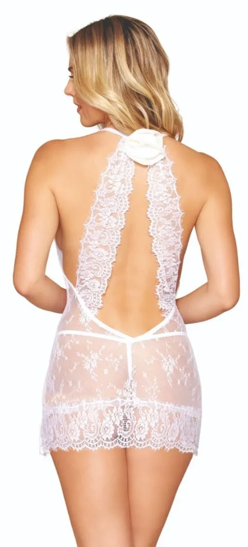 Eyelash Lace Chemise and G-string Combo