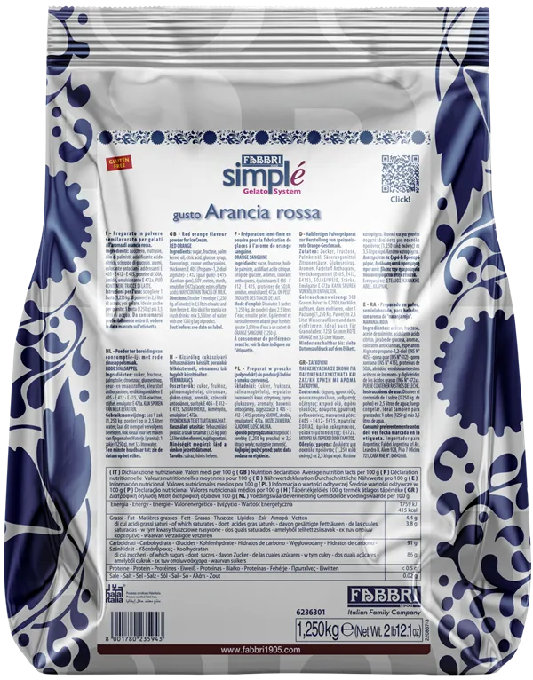 Fabbri Simple Blood (Red) Orange - Simple One Step Pastes and Powders - 12 x 1.25 KG - Fabbri Canada