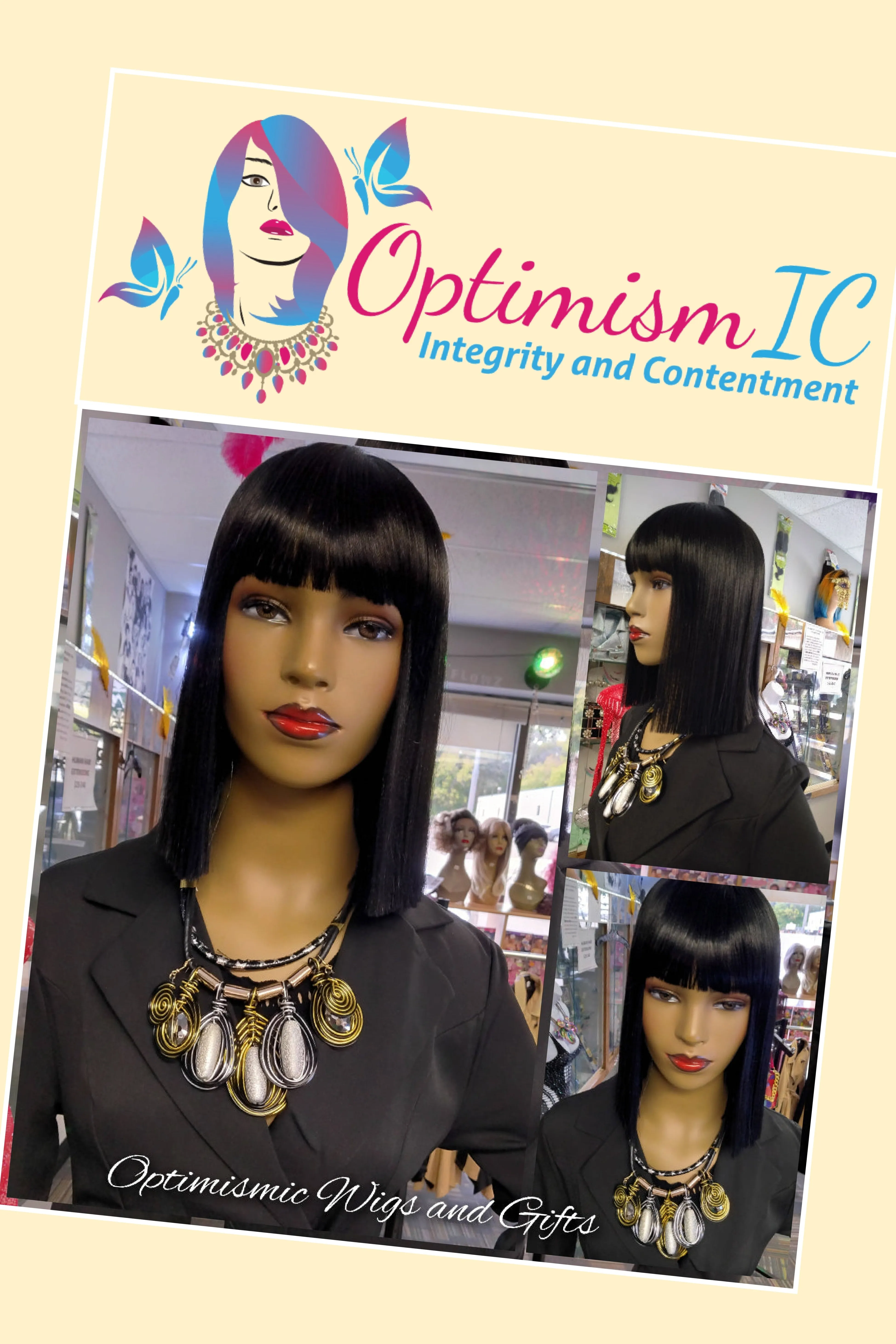 Fashion black synthetic glueless Bob Wig $59 Optimismic Wigs and Gifts Shop St Paul MN 55118