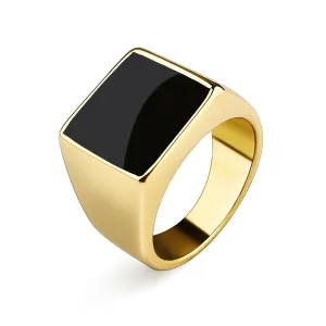 Fashion Ring Square Top Rock Punk Men Signet Biker Rings Stainless Steel Male Jewelry Gold Color Men&#39;s Gift