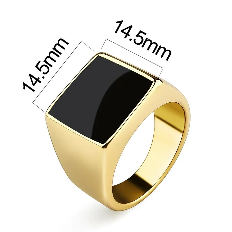 Fashion Ring Square Top Rock Punk Men Signet Biker Rings Stainless Steel Male Jewelry Gold Color Men&#39;s Gift