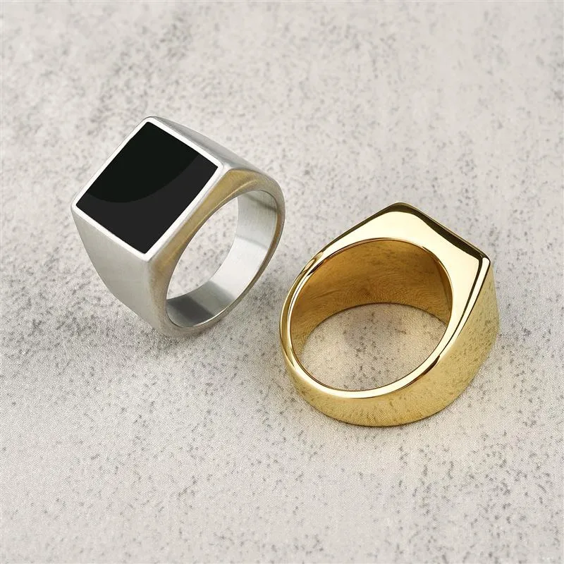 Fashion Ring Square Top Rock Punk Men Signet Biker Rings Stainless Steel Male Jewelry Gold Color Men&#39;s Gift