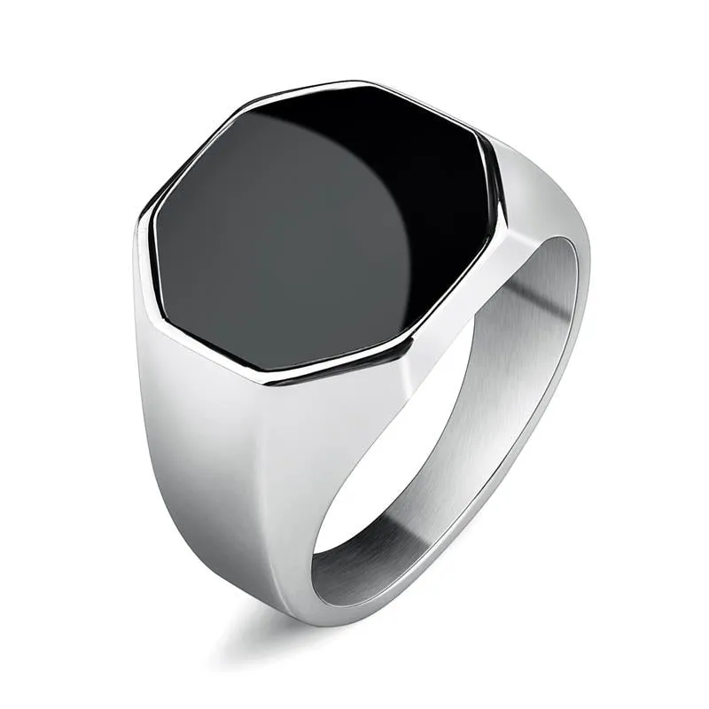 Fashion Ring Square Top Rock Punk Men Signet Biker Rings Stainless Steel Male Jewelry Gold Color Men&#39;s Gift