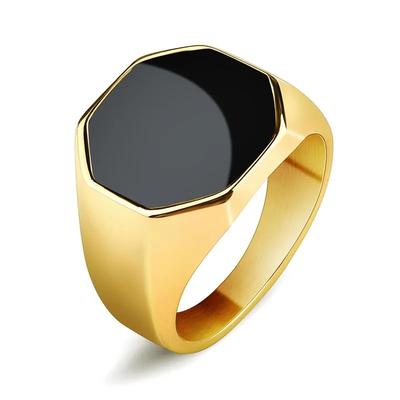 Fashion Ring Square Top Rock Punk Men Signet Biker Rings Stainless Steel Male Jewelry Gold Color Men&#39;s Gift