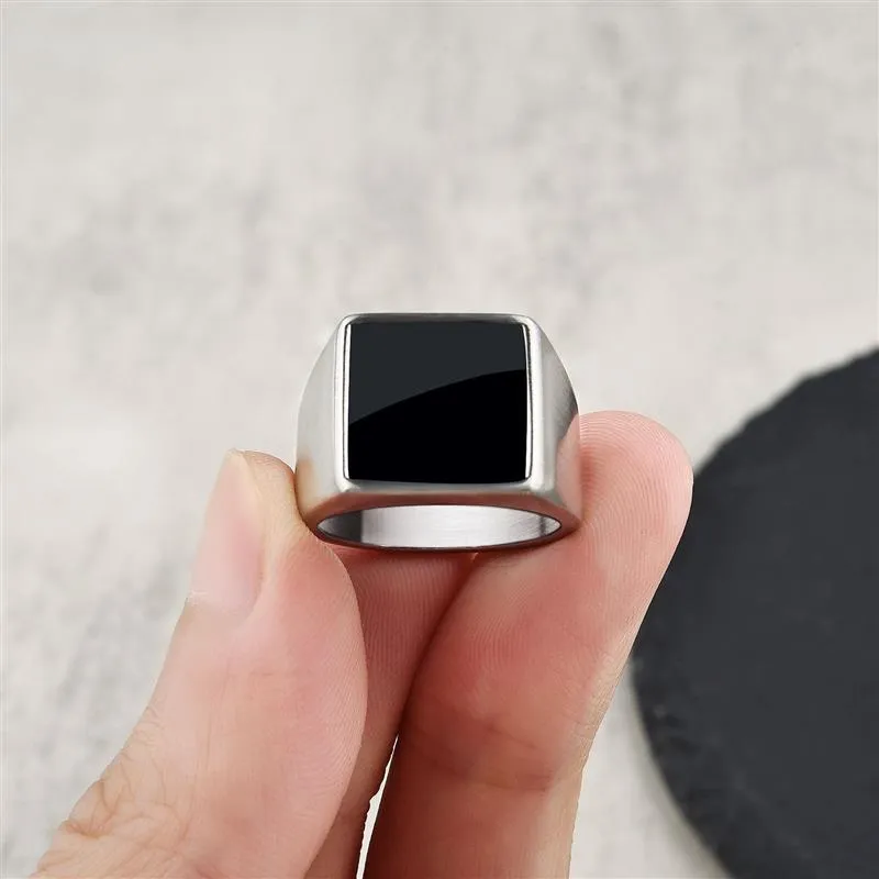 Fashion Ring Square Top Rock Punk Men Signet Biker Rings Stainless Steel Male Jewelry Gold Color Men&#39;s Gift