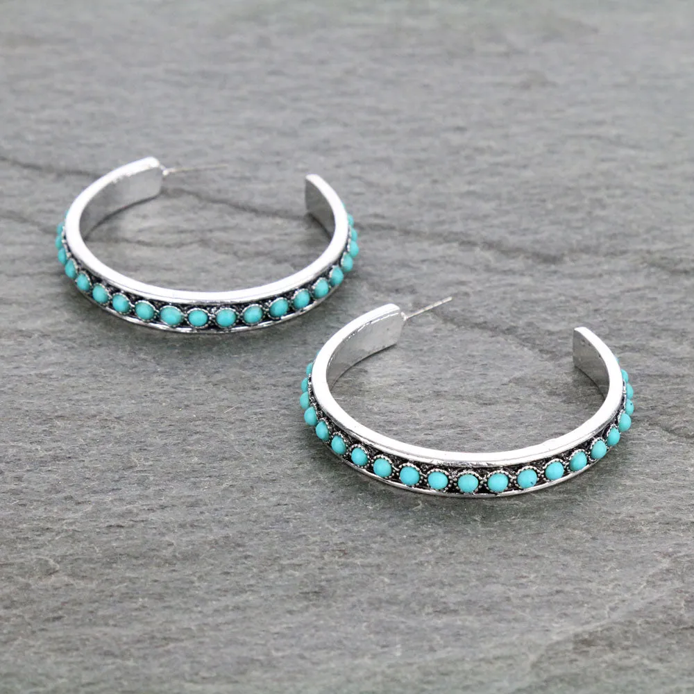 Fashion Turquoise Hoop Post  Earrings
