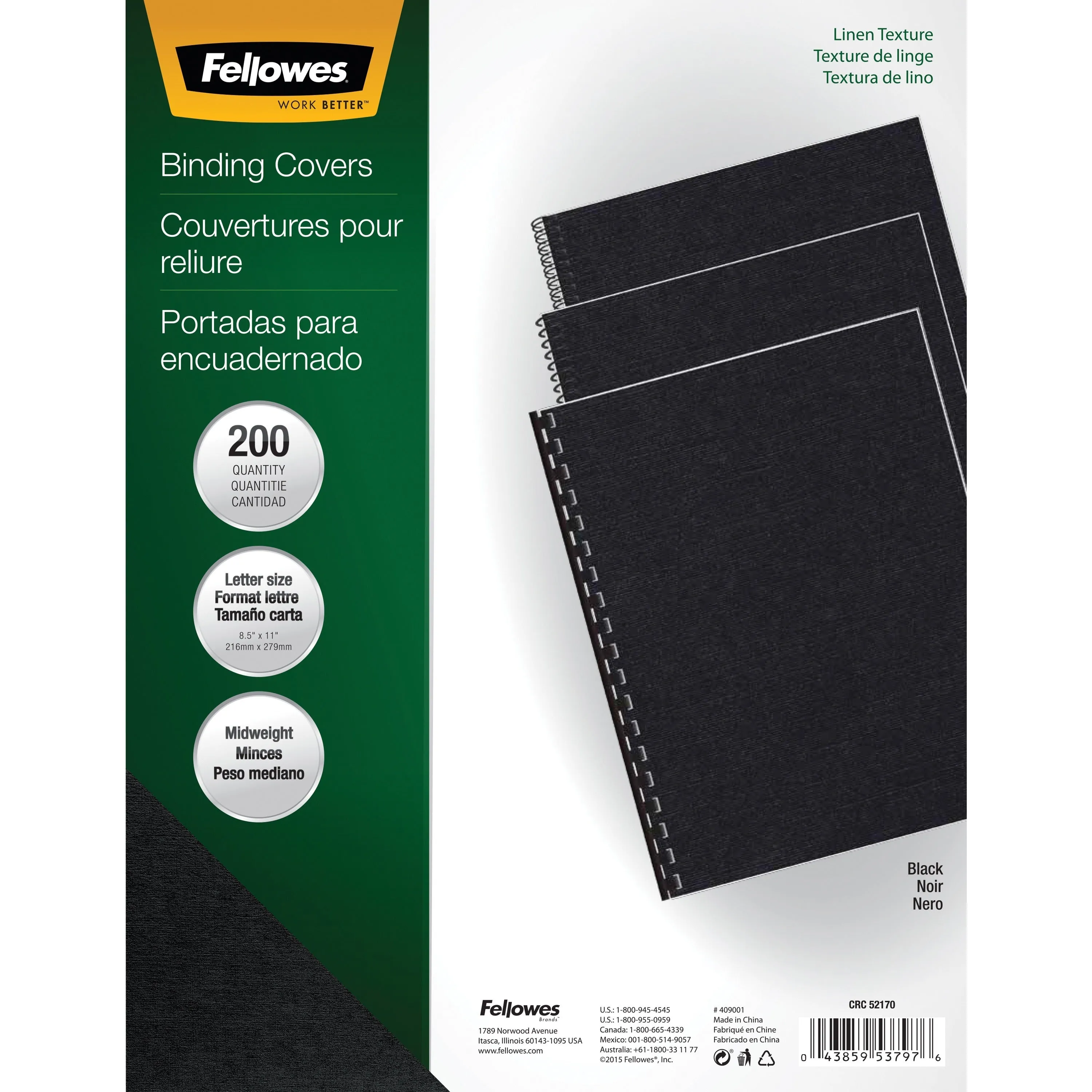 Fellowes Expressions™ Linen Presentation Covers - Letter, Black, 200 pack
