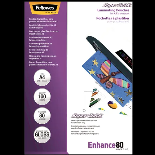 Fellowes SuperQuick A4 Glossy 80 Micron Laminating Pouch