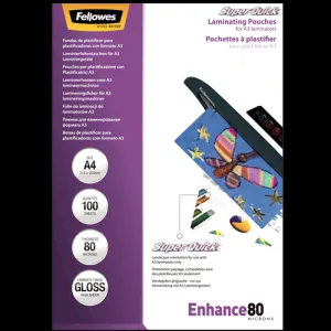 Fellowes SuperQuick A4 Glossy 80 Micron Laminating Pouch