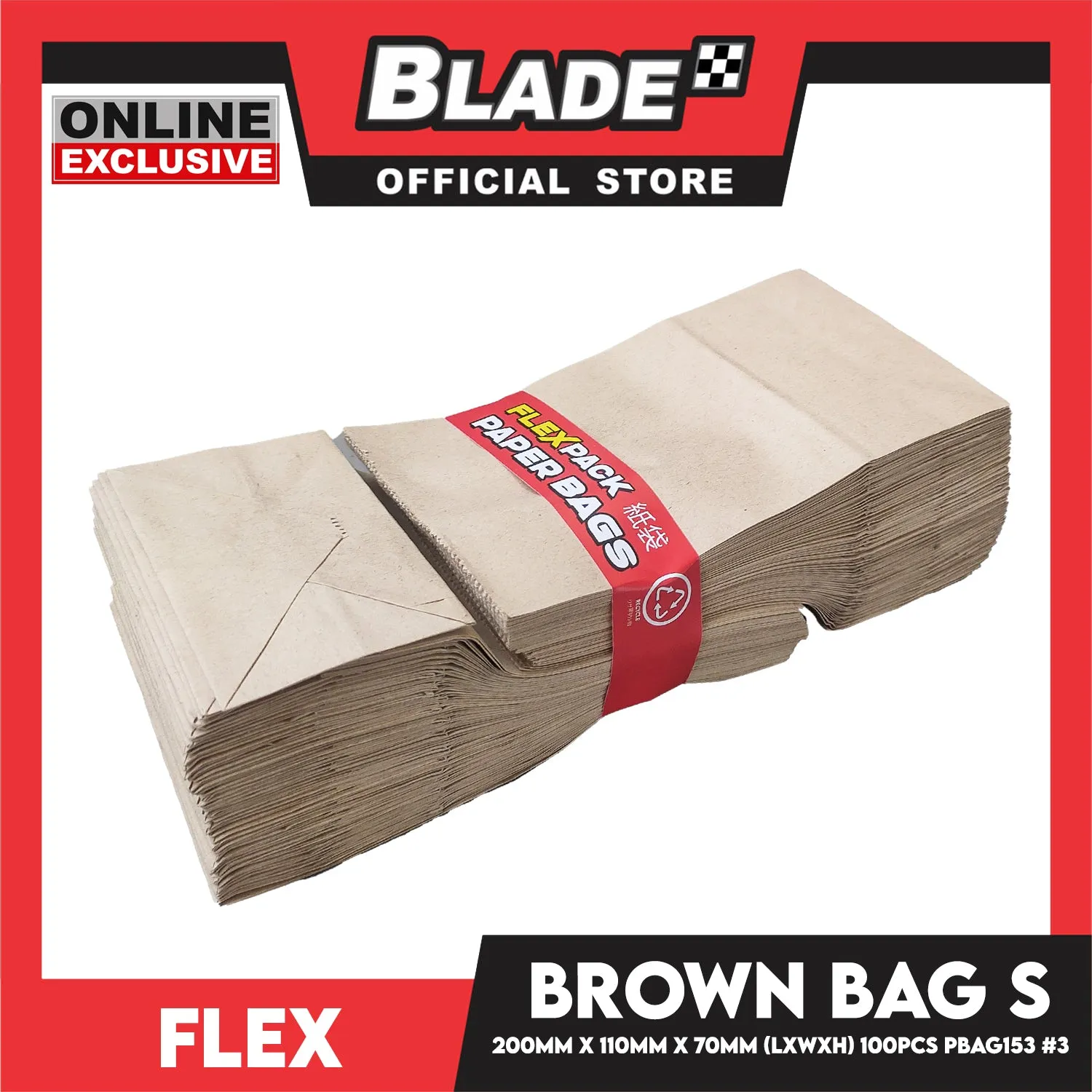 Flex Brown Paper Bag #3 Small 110mm x 200mm x 70mm (100pcs/pack) PBAG153
