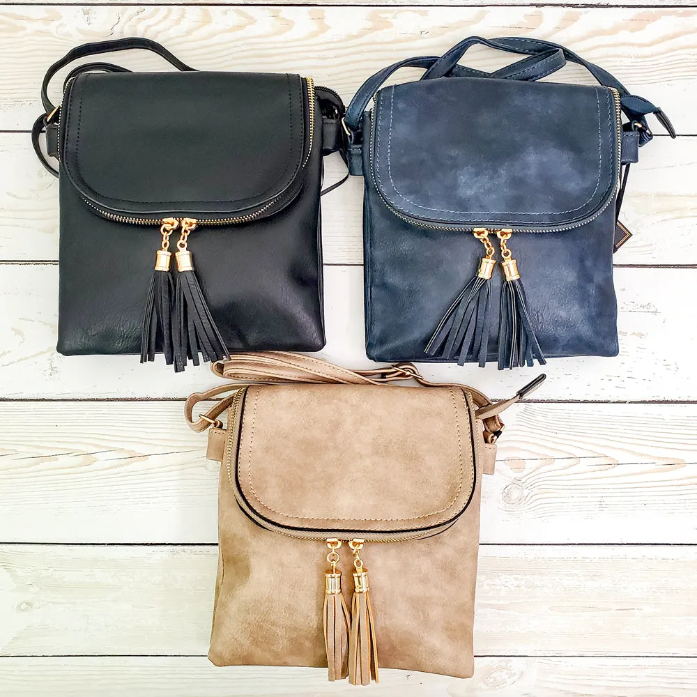Fold-over Two Compartment Crossbody Purse - 3 Colors