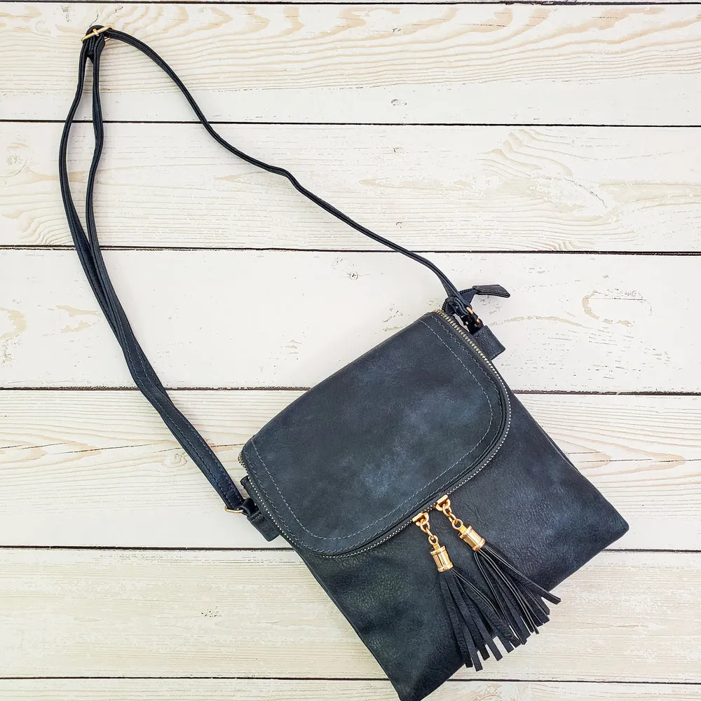 Fold-over Two Compartment Crossbody Purse - 3 Colors