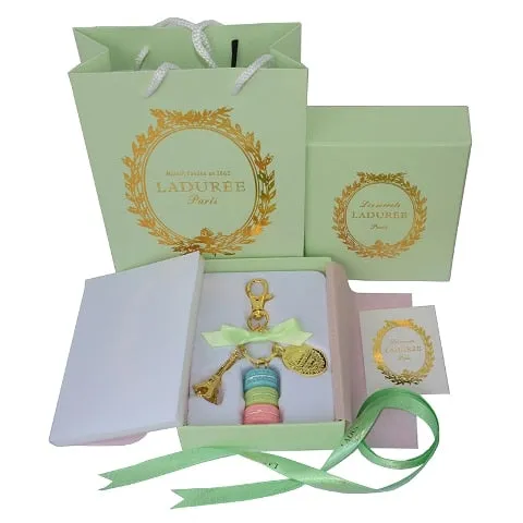 French Macaron Cookies With Effiel Tower Trinket Keychain in Gift Box