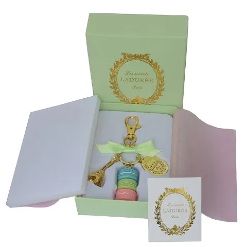 French Macaron Cookies With Effiel Tower Trinket Keychain in Gift Box