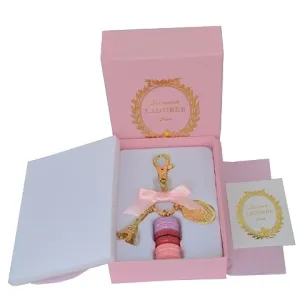 French Macaron Cookies With Effiel Tower Trinket Keychain in Gift Box