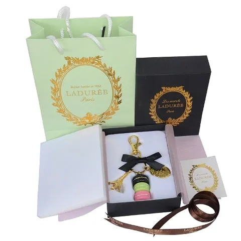 French Macaron Cookies With Effiel Tower Trinket Keychain in Gift Box
