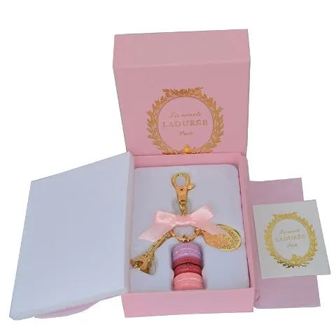 French Macaron Cookies With Effiel Tower Trinket Keychain in Gift Box