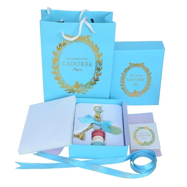 French Macaron Cookies With Effiel Tower Trinket Keychain in Gift Box